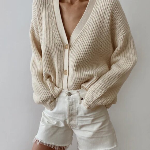 JENNI KAYNE Cotton Cocoon Cardigan Ivory XS - Picture 4 of 14